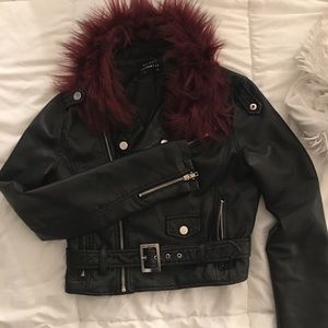 Leather jacket with fur